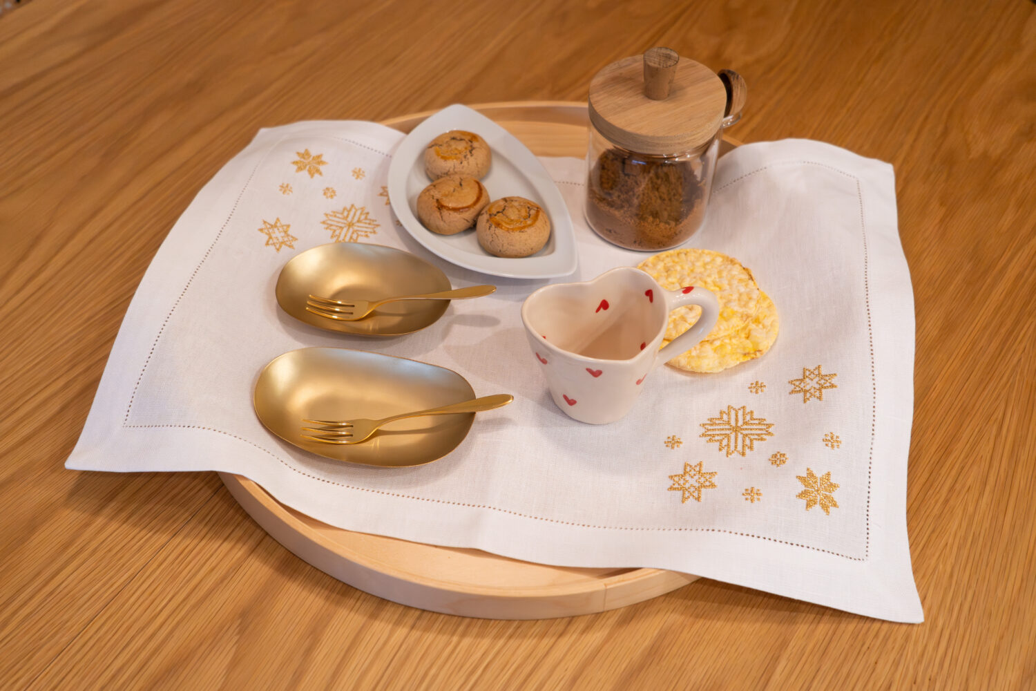 Pano Tabuleiro Estrelas Linho Ouro